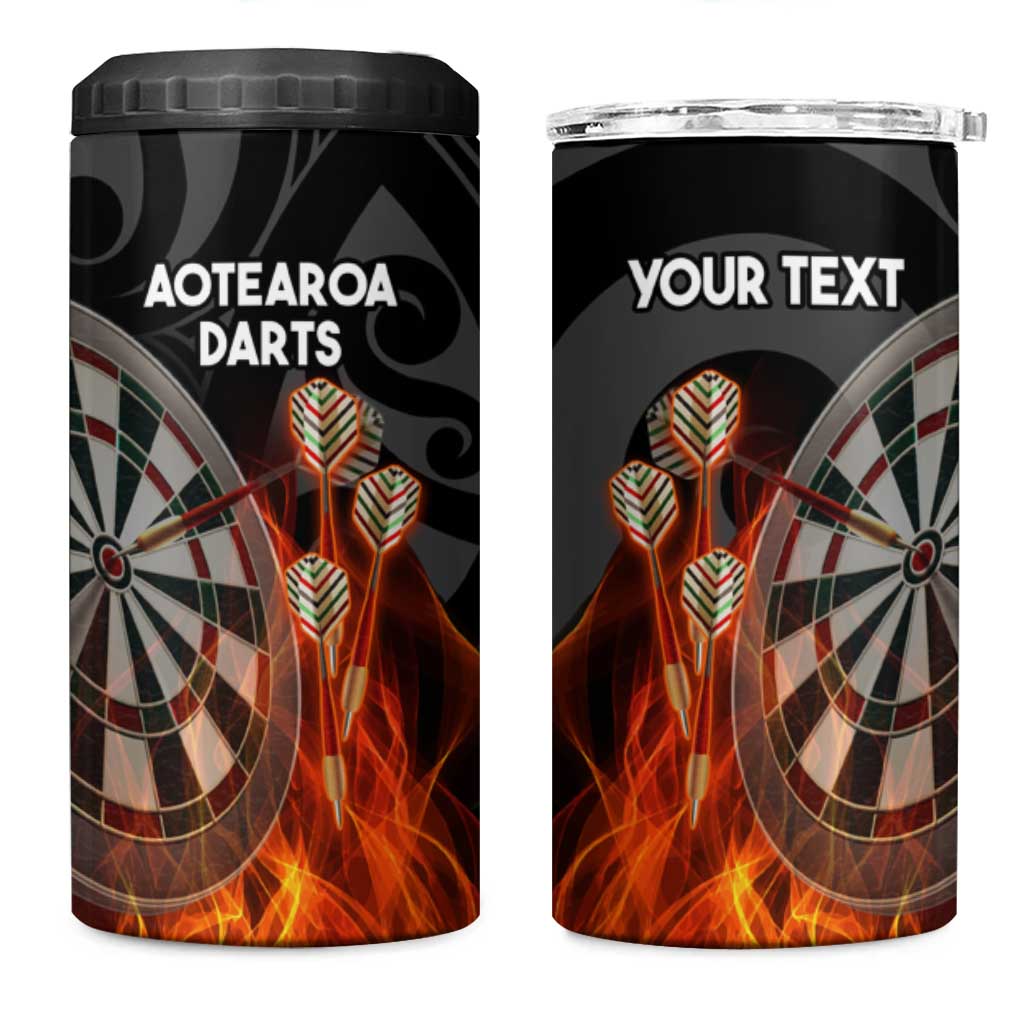 Personalised Aotearoa Darts 4 in 1 Can Cooler Tumbler Maori Koru Flaming Dartboard LT14 One Size: 16 oz Black - Polynesian Pride
