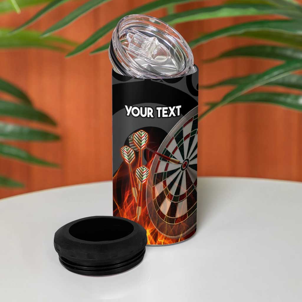 Personalised Aotearoa Darts 4 in 1 Can Cooler Tumbler Maori Koru Flaming Dartboard LT14 - Polynesian Pride