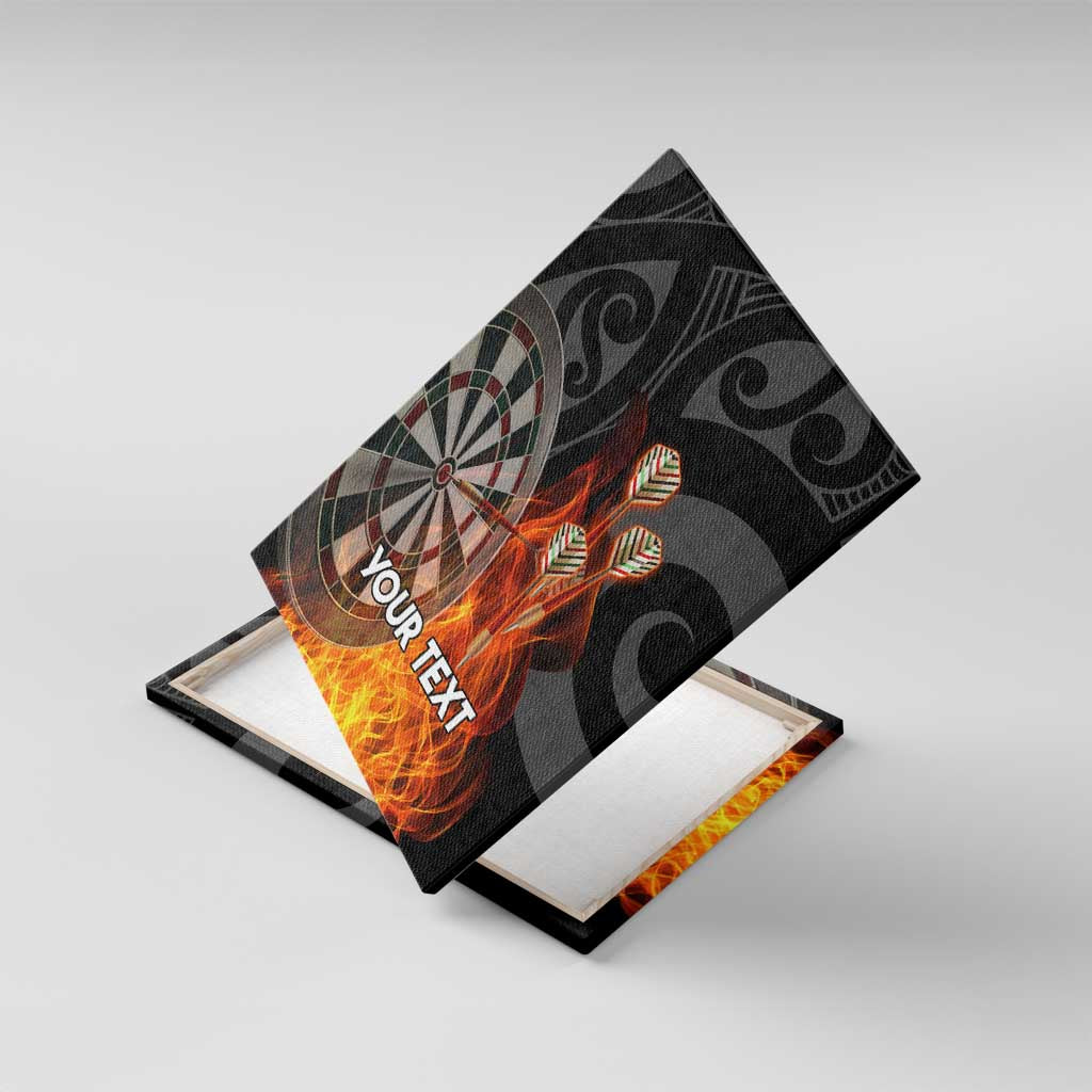 Personalised Aotearoa Darts Canvas Wall Art Maori Koru Flaming Dartboard LT14 With Frame Black - Polynesian Pride