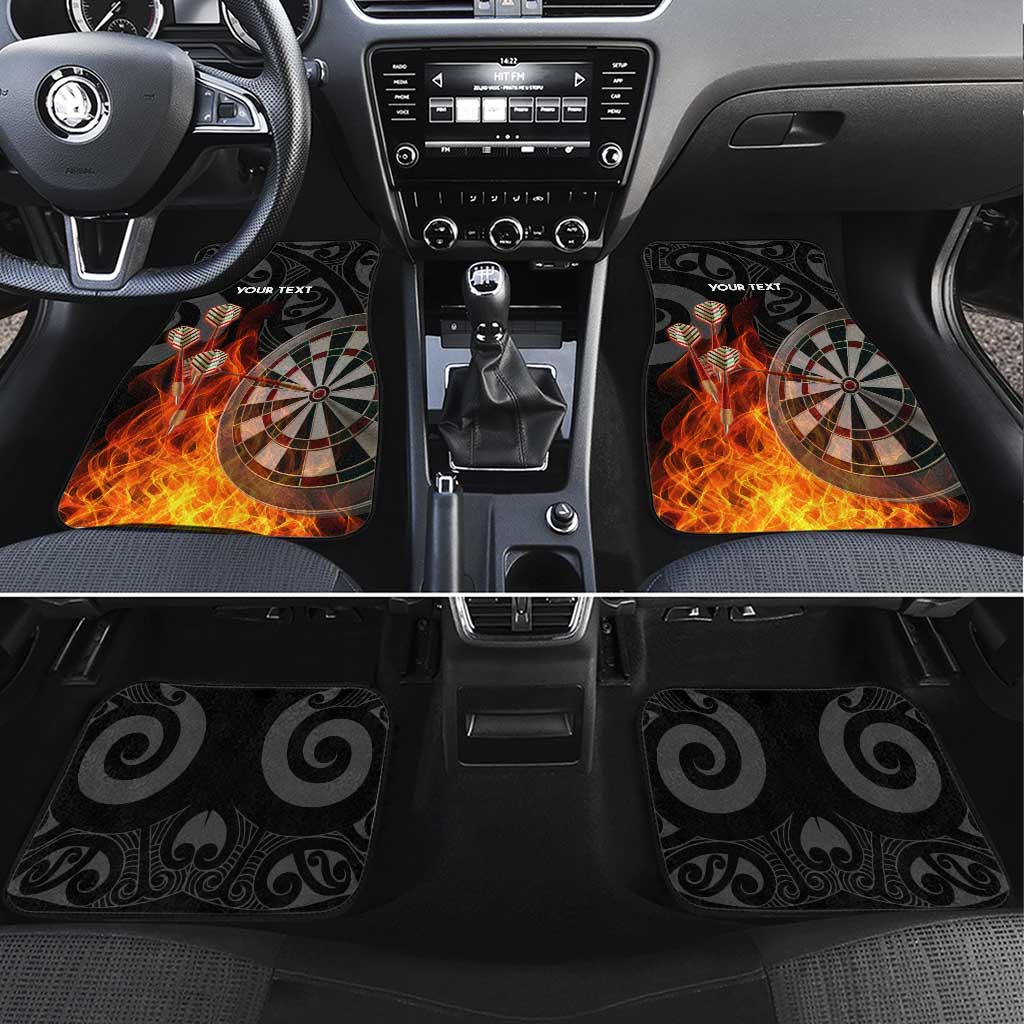 Personalised Aotearoa Darts Car Mats Maori Koru Flaming Dartboard LT14 Set 4pcs Black - Polynesian Pride