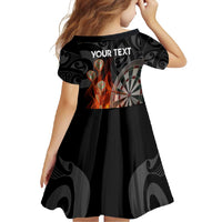 Personalised Aotearoa Darts Family Matching Long Sleeve Bodycon Dress and Hawaiian Shirt Maori Koru Flaming Dartboard