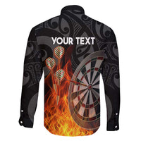 Personalised Aotearoa Darts Family Matching Off Shoulder Short Dress and Hawaiian Shirt Maori Koru Flaming Dartboard