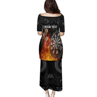 Personalised Aotearoa Darts Family Matching Puletasi and Hawaiian Shirt Maori Koru Flaming Dartboard