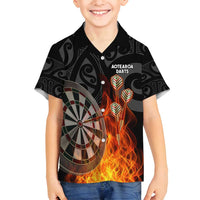 Personalised Aotearoa Darts Family Matching Puletasi and Hawaiian Shirt Maori Koru Flaming Dartboard