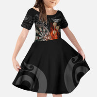 Personalised Aotearoa Darts Family Matching Short Sleeve Bodycon Dress and Hawaiian Shirt Maori Koru Flaming Dartboard