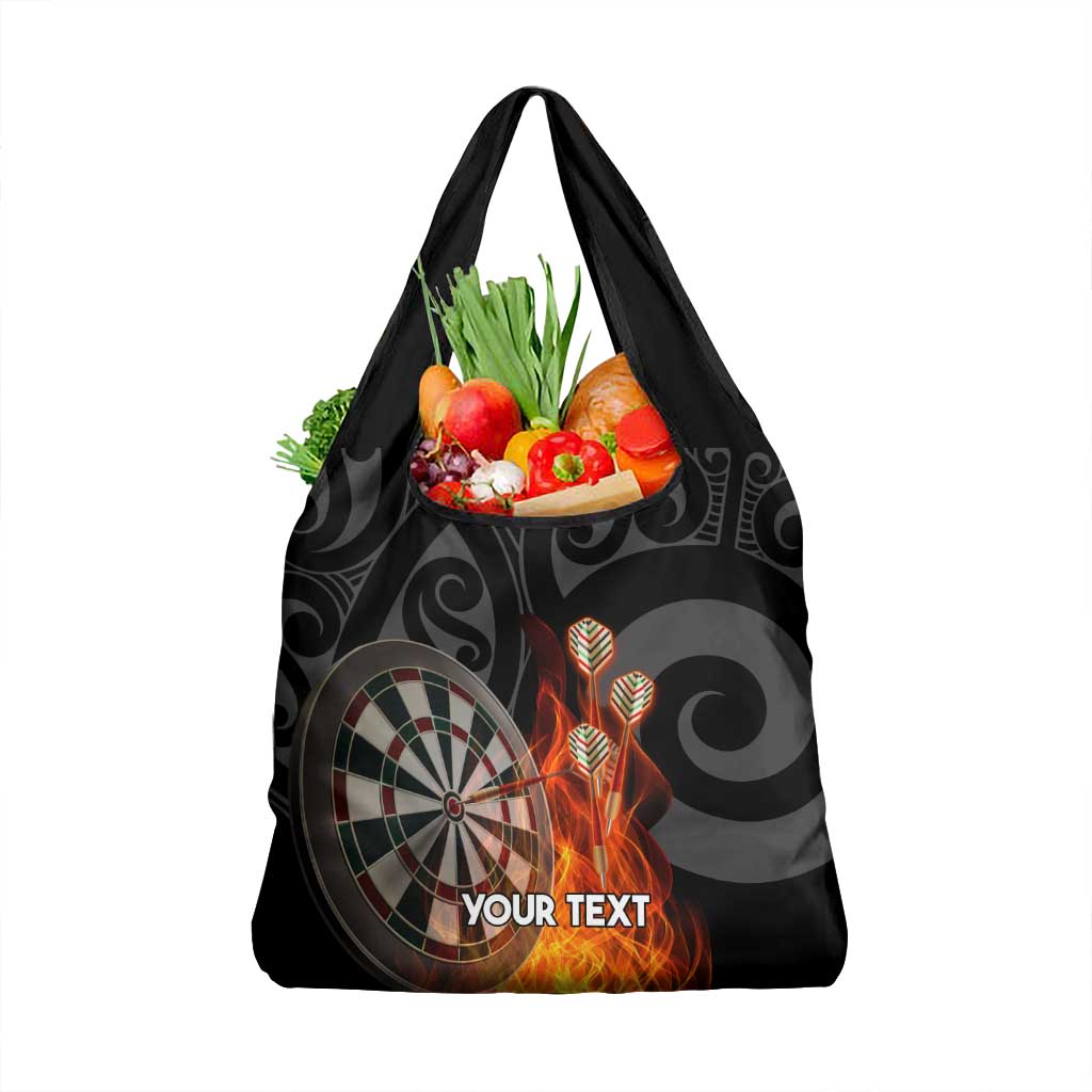 Personalised Aotearoa Darts Grocery Bag Maori Koru Flaming Dartboard LT14 1-pack One Size Black - Polynesian Pride