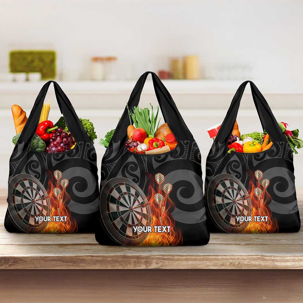 Personalised Aotearoa Darts Grocery Bag Maori Koru Flaming Dartboard LT14 3-pack One Size Black - Polynesian Pride