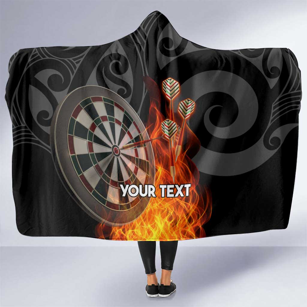 Personalised Aotearoa Darts Hooded Blanket Maori Koru Flaming Dartboard