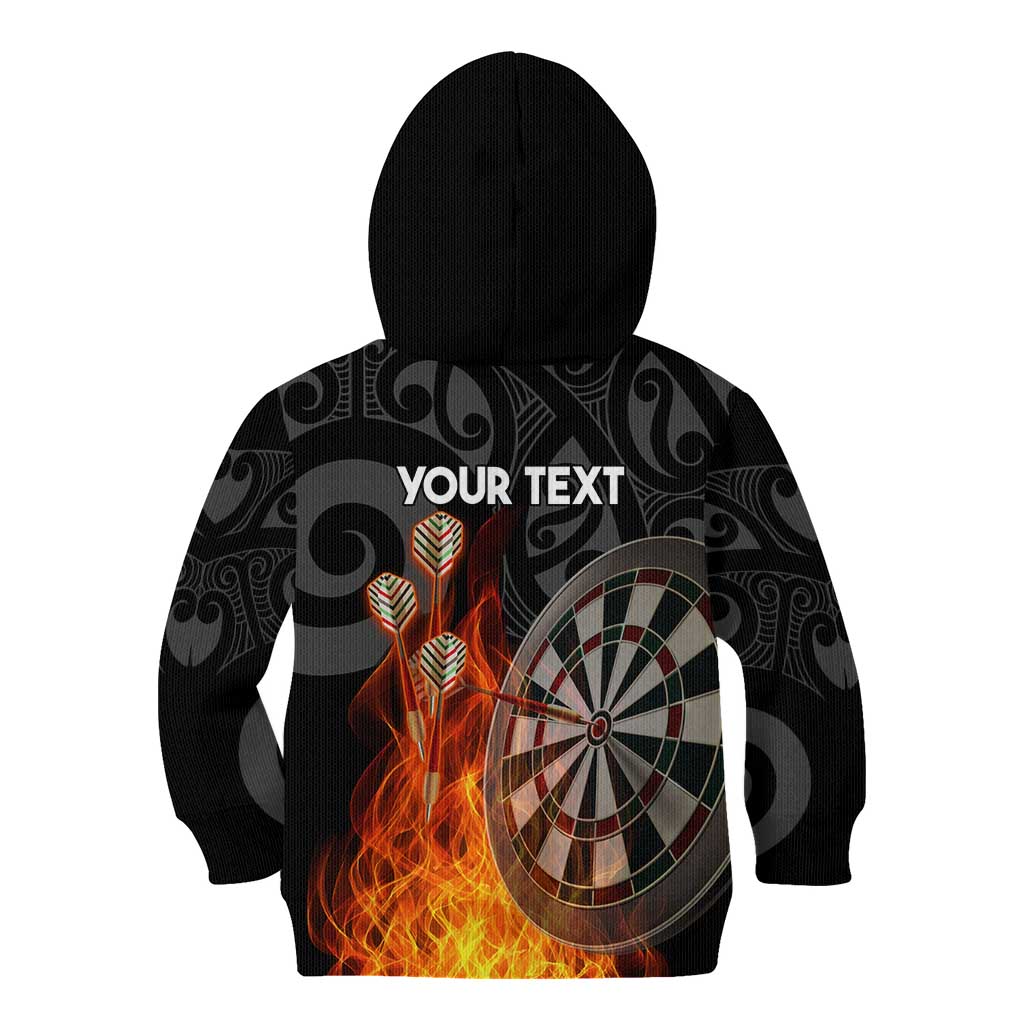 Personalised Aotearoa Darts Kid Hoodie Maori Koru Flaming Dartboard