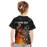Personalised Aotearoa Darts Kid T Shirt Maori Koru Flaming Dartboard