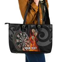 Personalised Aotearoa Darts Leather Tote Bag Maori Koru Flaming Dartboard