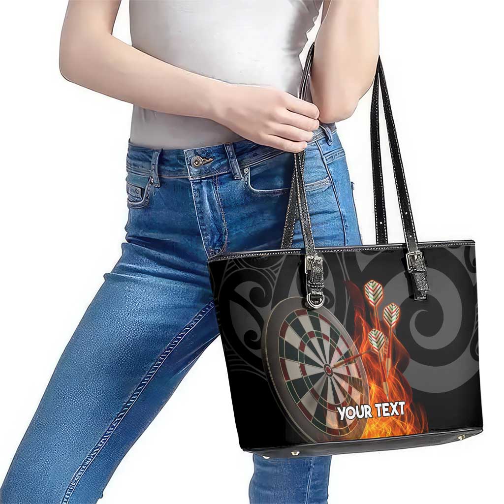 Personalised Aotearoa Darts Leather Tote Bag Maori Koru Flaming Dartboard