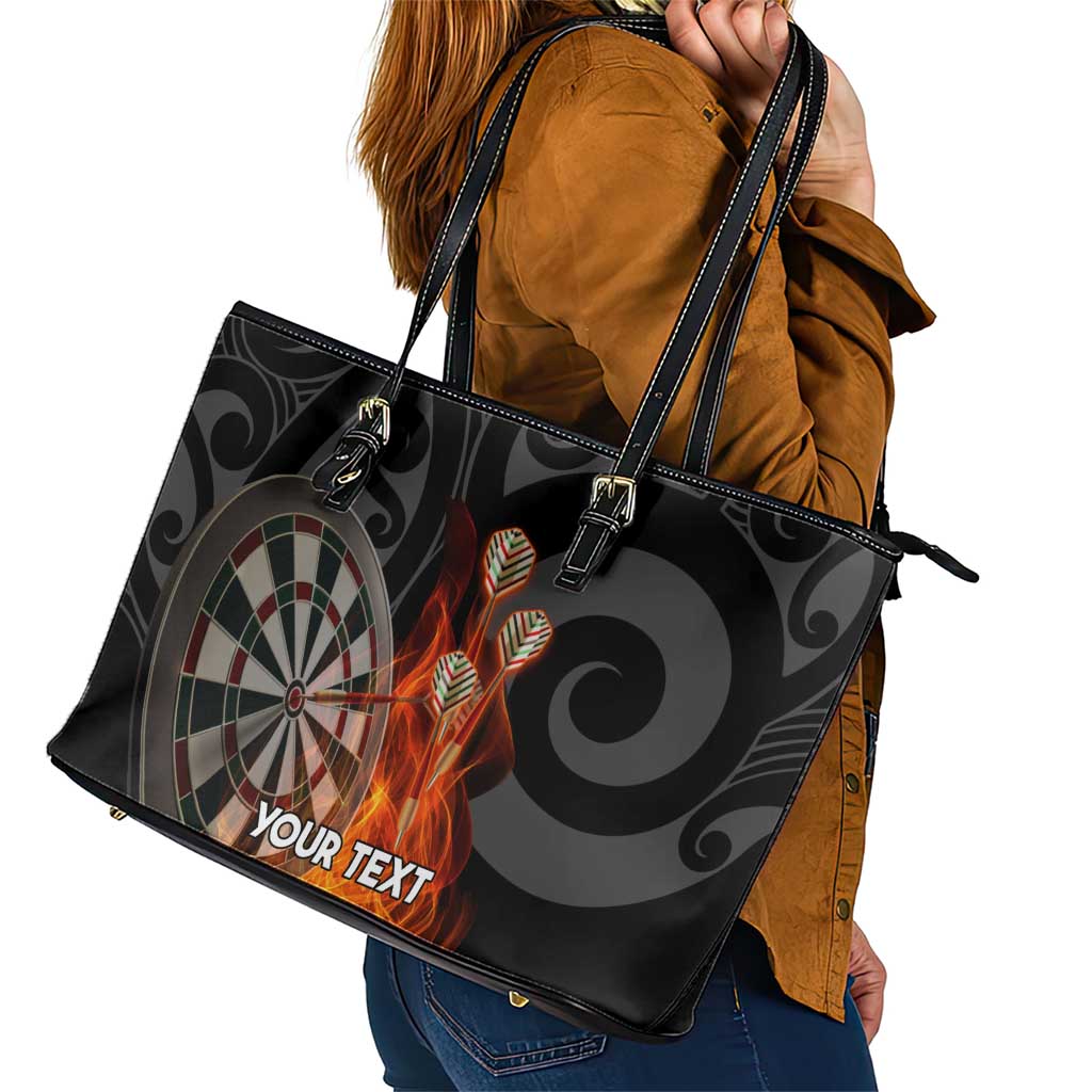 Personalised Aotearoa Darts Leather Tote Bag Maori Koru Flaming Dartboard