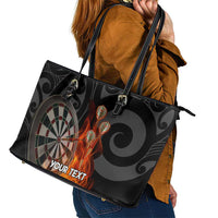 Personalised Aotearoa Darts Leather Tote Bag Maori Koru Flaming Dartboard
