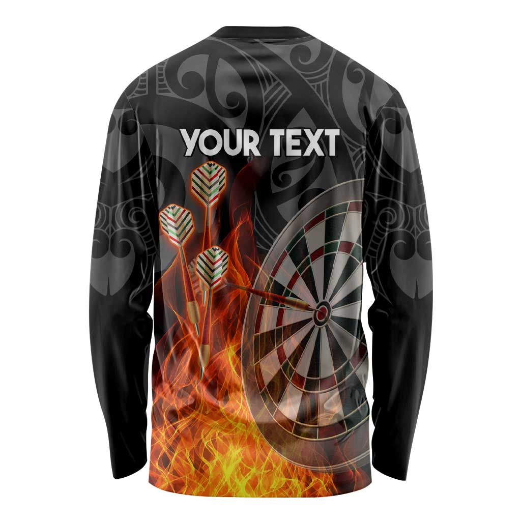 Personalised Aotearoa Darts Long Sleeve Shirt Maori Koru Flaming Dartboard LT14 - Polynesian Pride