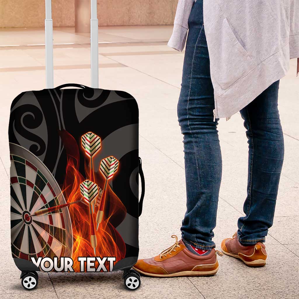 Personalised Aotearoa Darts Luggage Cover Maori Koru Flaming Dartboard