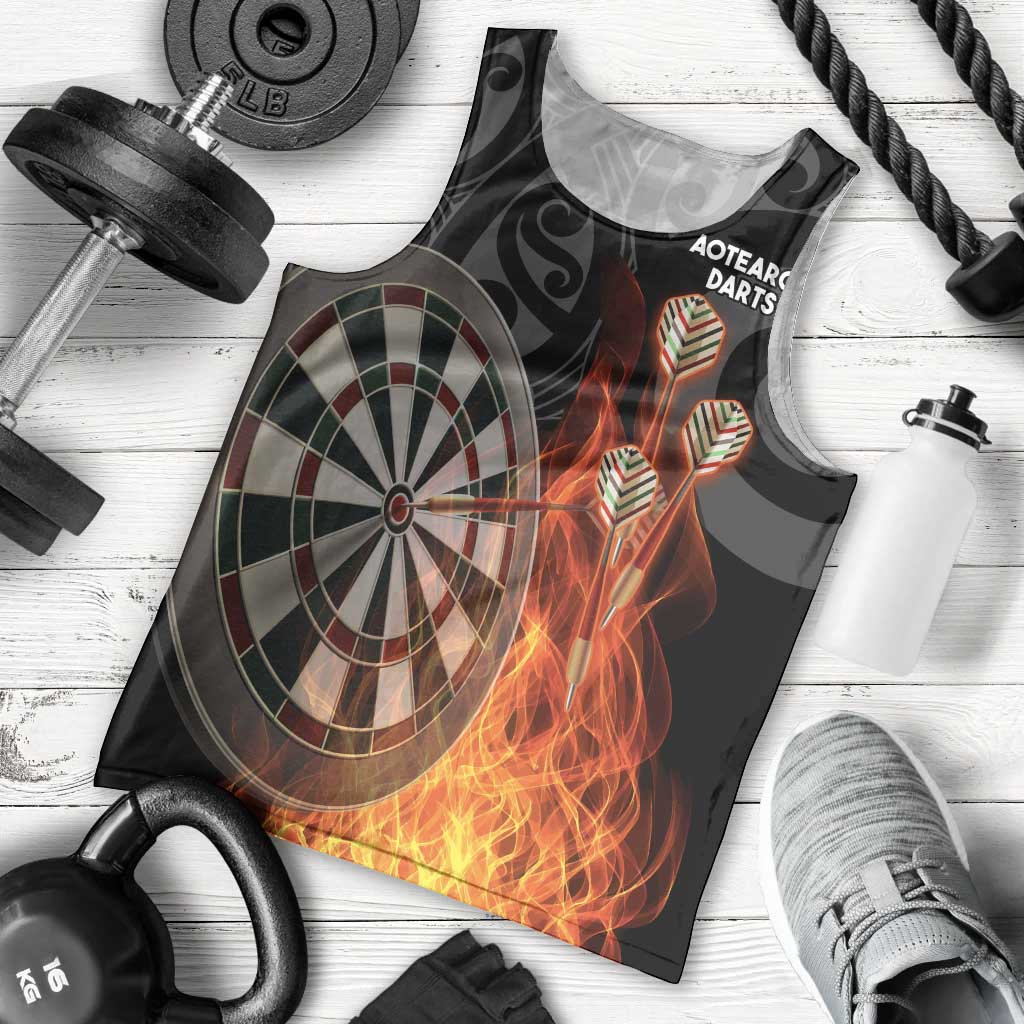 Personalised Aotearoa Darts Men Tank Top Maori Koru Flaming Dartboard LT14 - Polynesian Pride