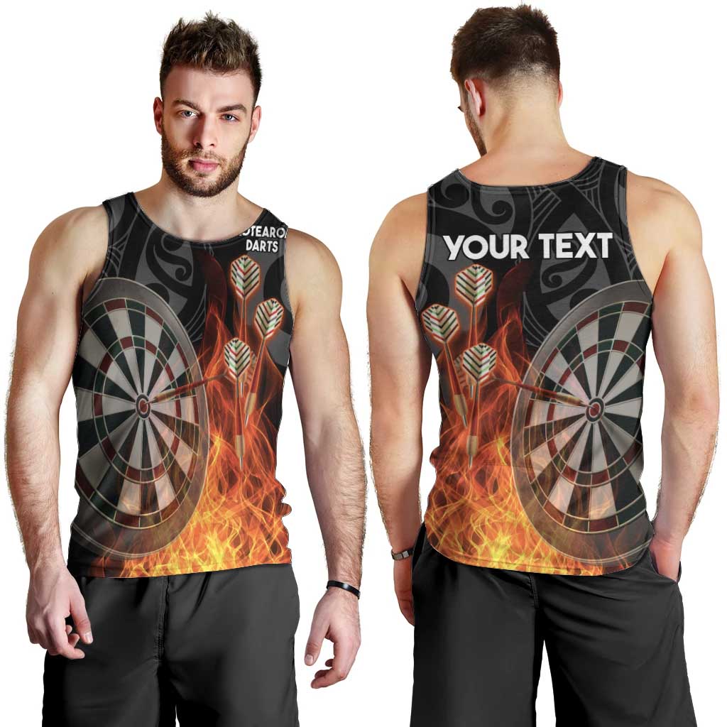 Personalised Aotearoa Darts Men Tank Top Maori Koru Flaming Dartboard LT14 - Polynesian Pride