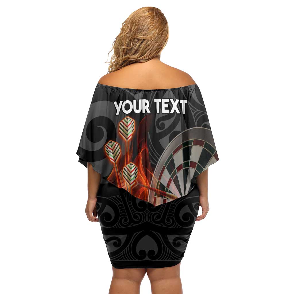 Personalised Aotearoa Darts Off Shoulder Short Dress Maori Koru Flaming Dartboard