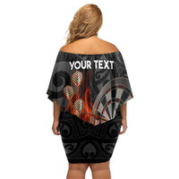 Personalised Aotearoa Darts Off Shoulder Short Dress Maori Koru Flaming Dartboard