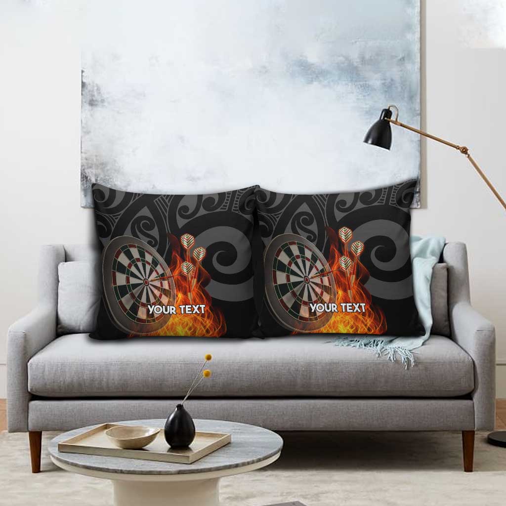 Personalised Aotearoa Darts Pillow Cover Maori Koru Flaming Dartboard - Polynesian Pride