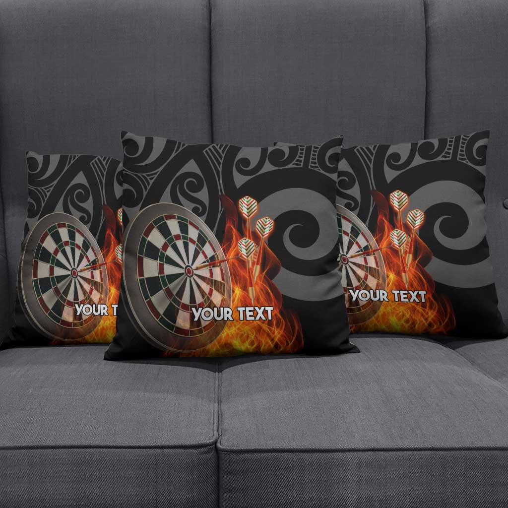 Personalised Aotearoa Darts Pillow Cover Maori Koru Flaming Dartboard - Polynesian Pride