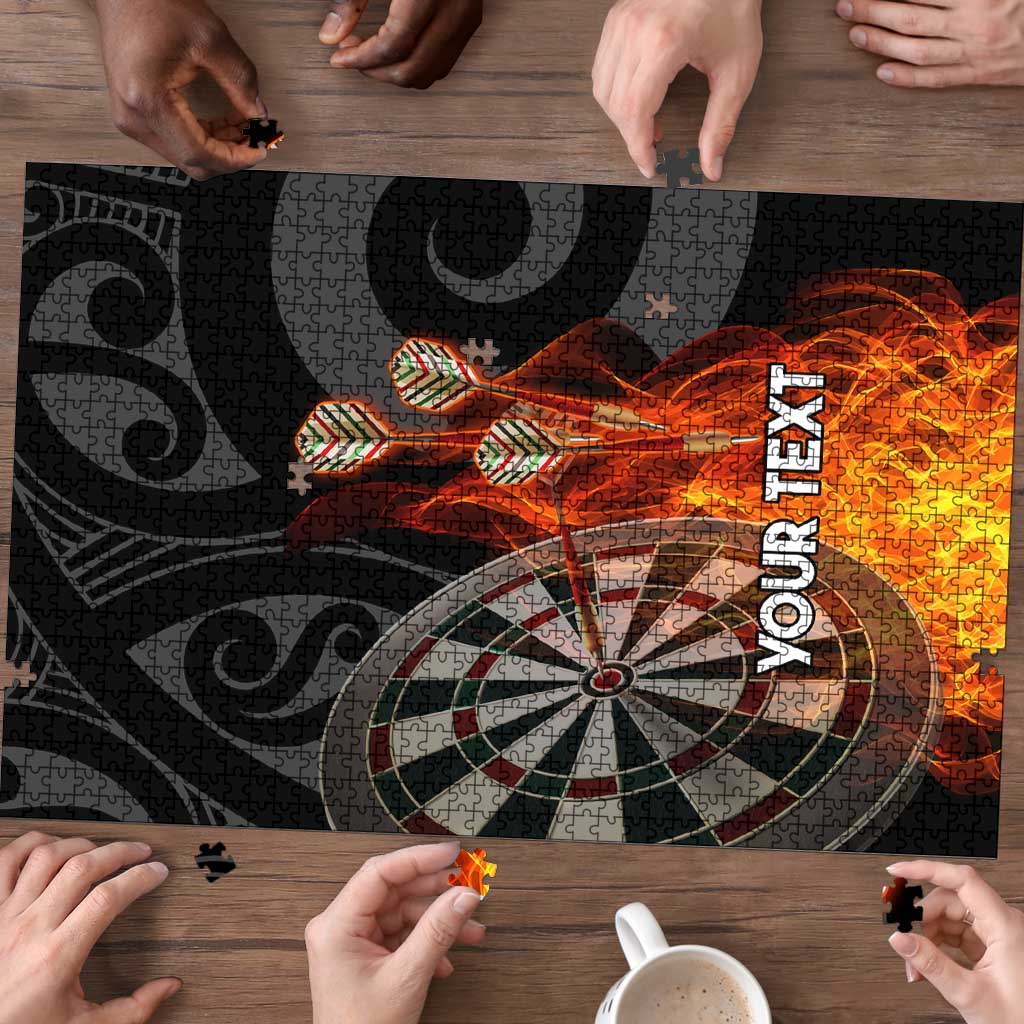 Personalised Aotearoa Darts Puzzle Maori Koru Flaming Dartboard - Polynesian Pride