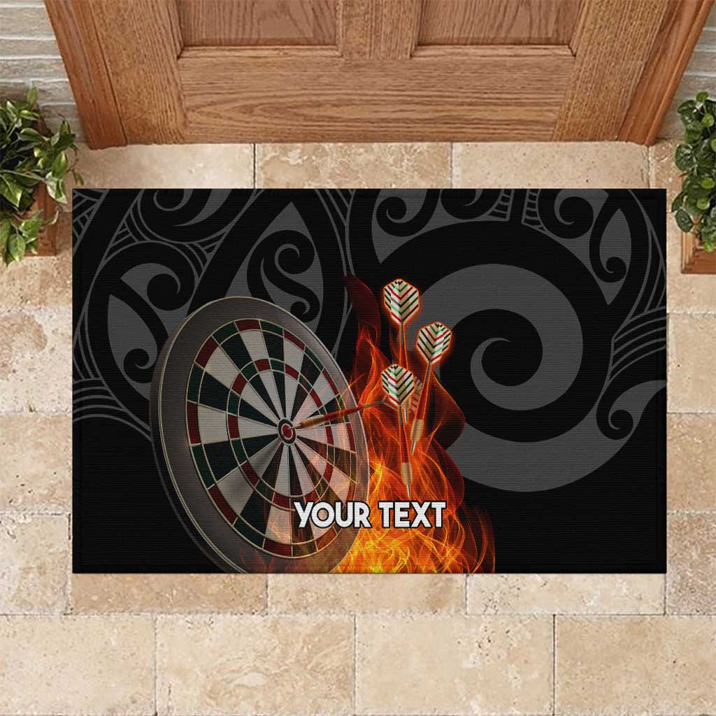 Personalised Aotearoa Darts Rubber Doormat Maori Koru Flaming Dartboard LT14 Black - Polynesian Pride