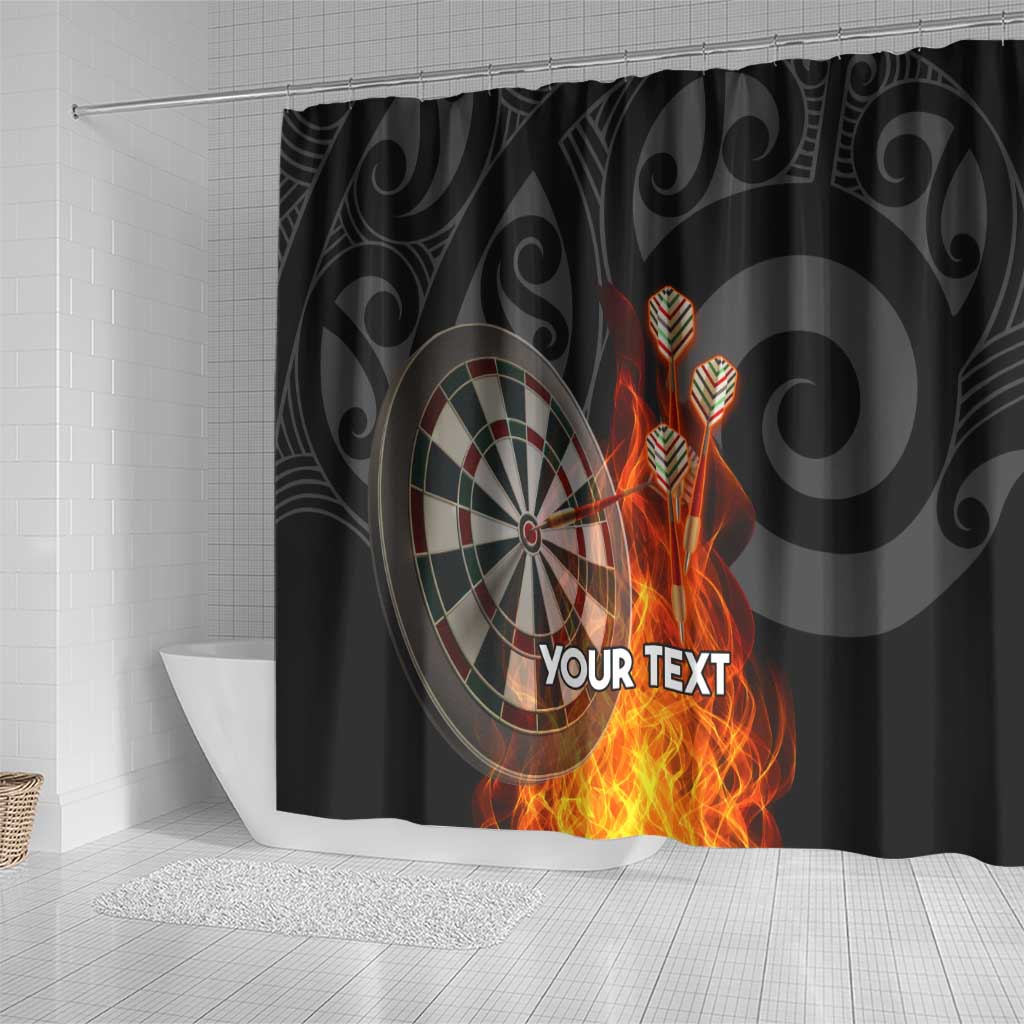 Personalised Aotearoa Darts Shower Curtain Maori Koru Flaming Dartboard