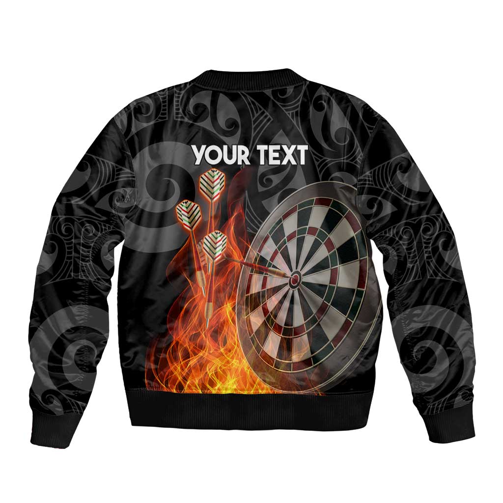 Personalised Aotearoa Darts Sleeve Zip Bomber Jacket Maori Koru Flaming Dartboard