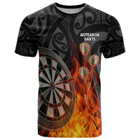 Personalised Aotearoa Darts T Shirt Maori Koru Flaming Dartboard