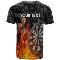 Personalised Aotearoa Darts T Shirt Maori Koru Flaming Dartboard
