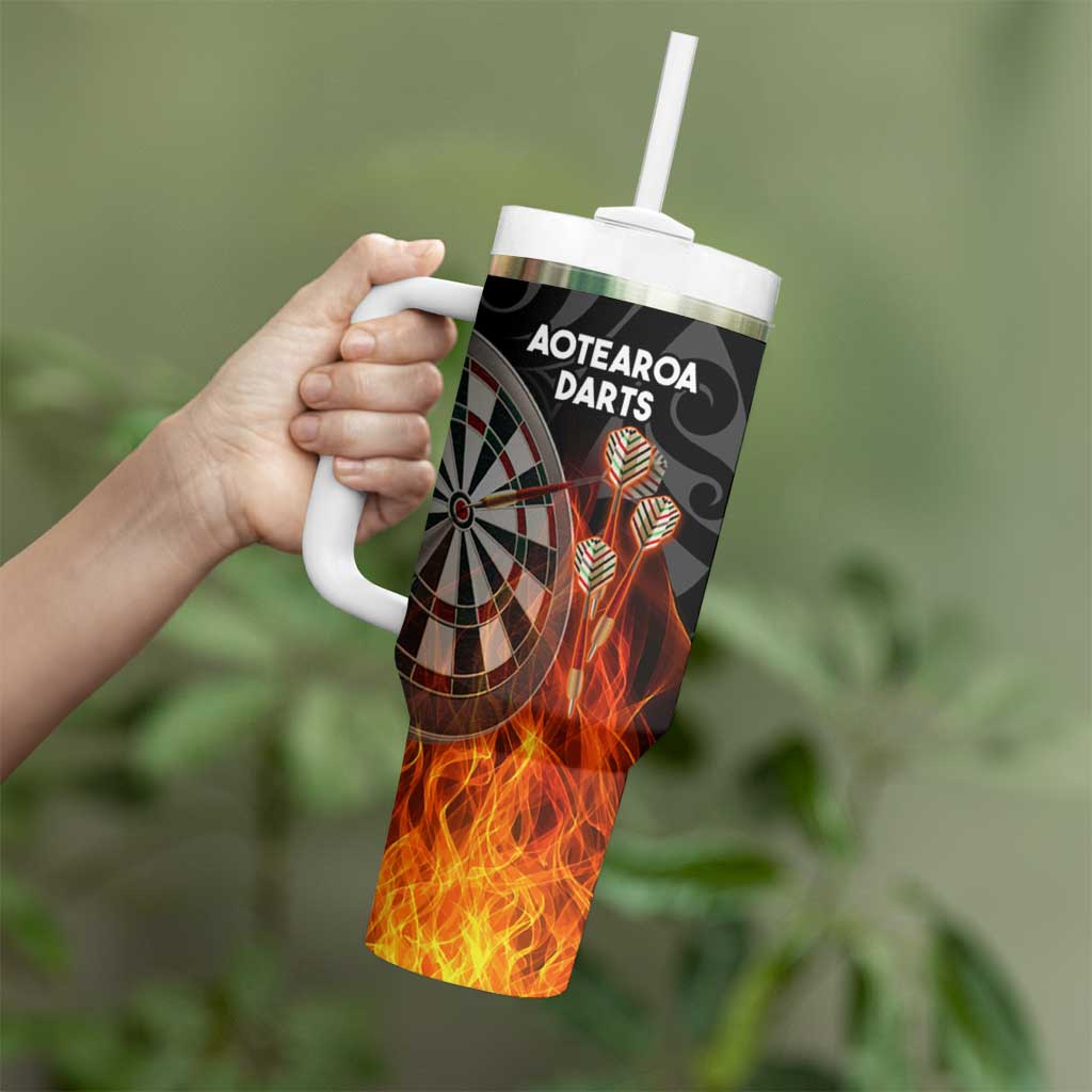 Personalised Aotearoa Darts Tumbler With Handle Maori Koru Flaming Dartboard