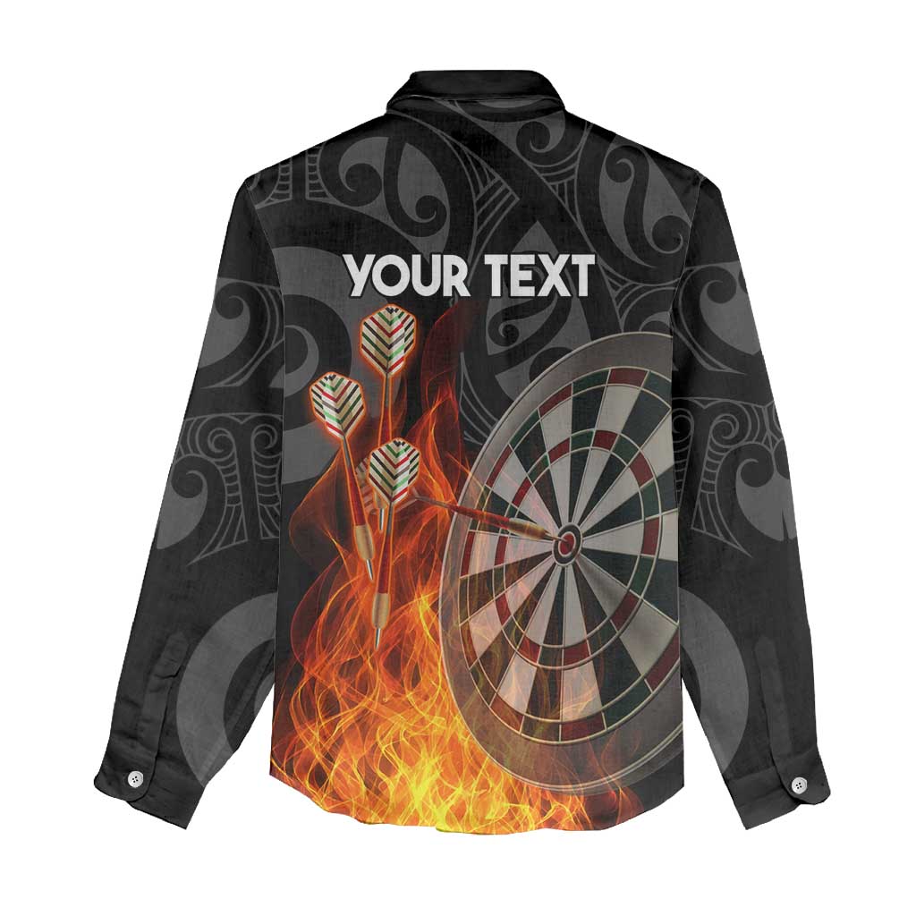 Personalised Aotearoa Darts Women Casual Shirt Maori Koru Flaming Dartboard