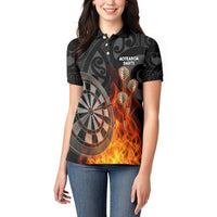 Personalised Aotearoa Darts Women Polo Shirt Maori Koru Flaming Dartboard