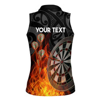 Personalised Aotearoa Darts Women Sleeveless Polo Shirt Maori Koru Flaming Dartboard