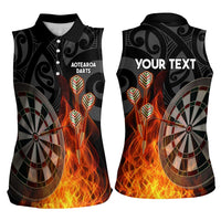 Personalised Aotearoa Darts Women Sleeveless Polo Shirt Maori Koru Flaming Dartboard