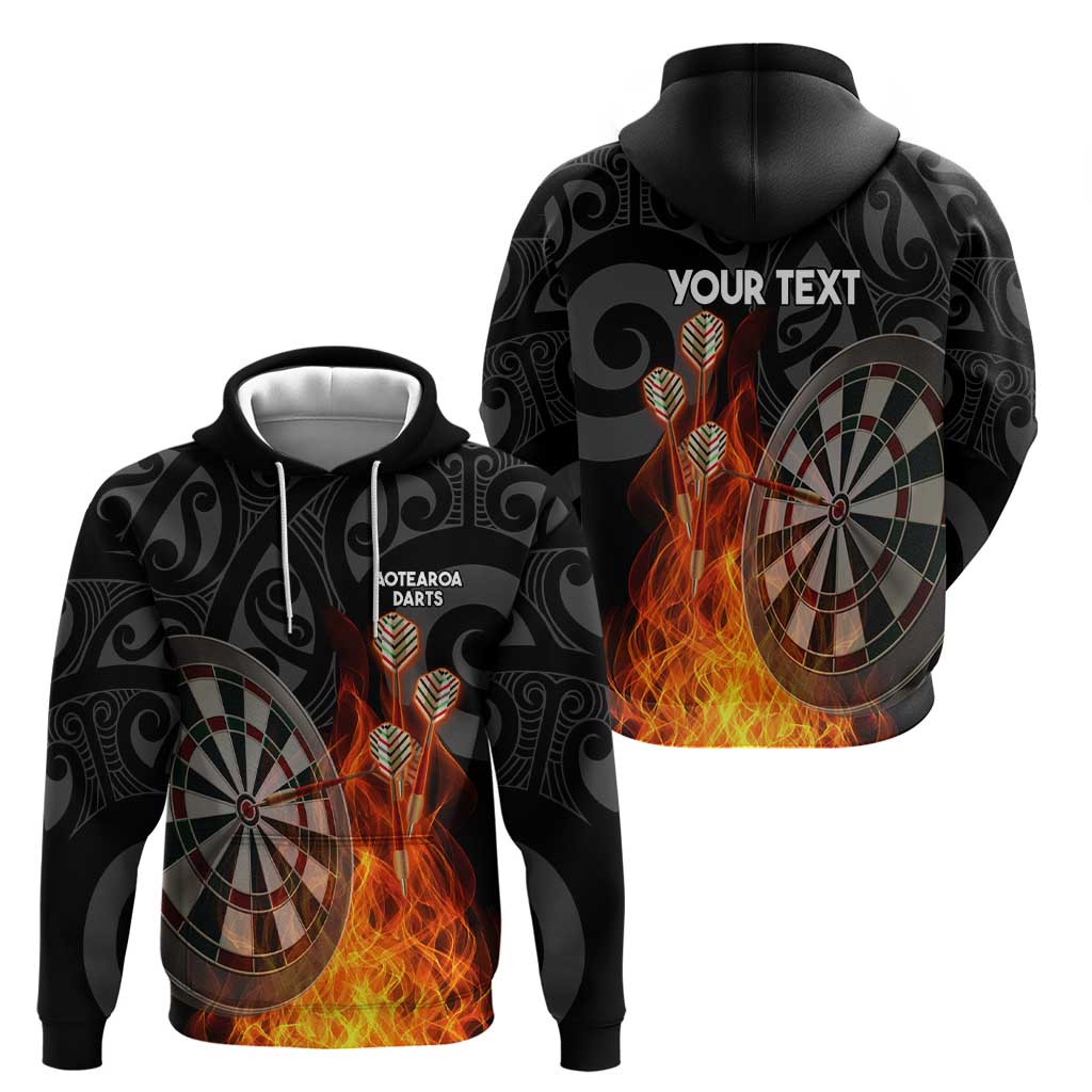 Personalised Aotearoa Darts Zip Hoodie Maori Koru Flaming Dartboard