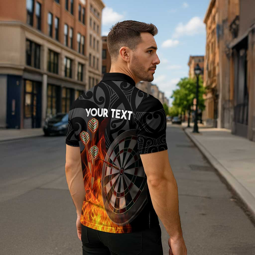 Personalised Aotearoa Darts Zipper Polo Shirt Maori Koru Flaming Dartboard - Polynesian Pride