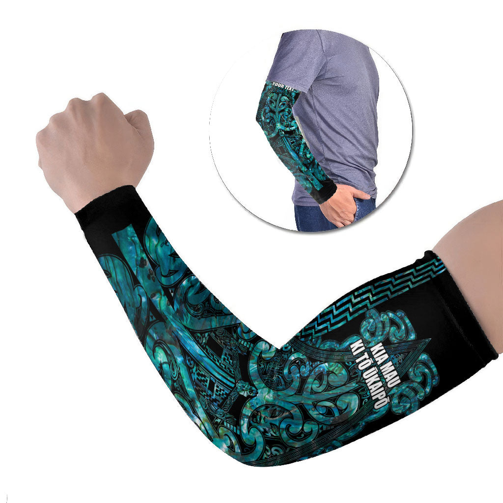 Maori Language Week Personalised Arm Sleeves Kia Mau Ki To Ukaipo Paua Shell Color LT14 Set of 2 Turquoise - Polynesian Pride