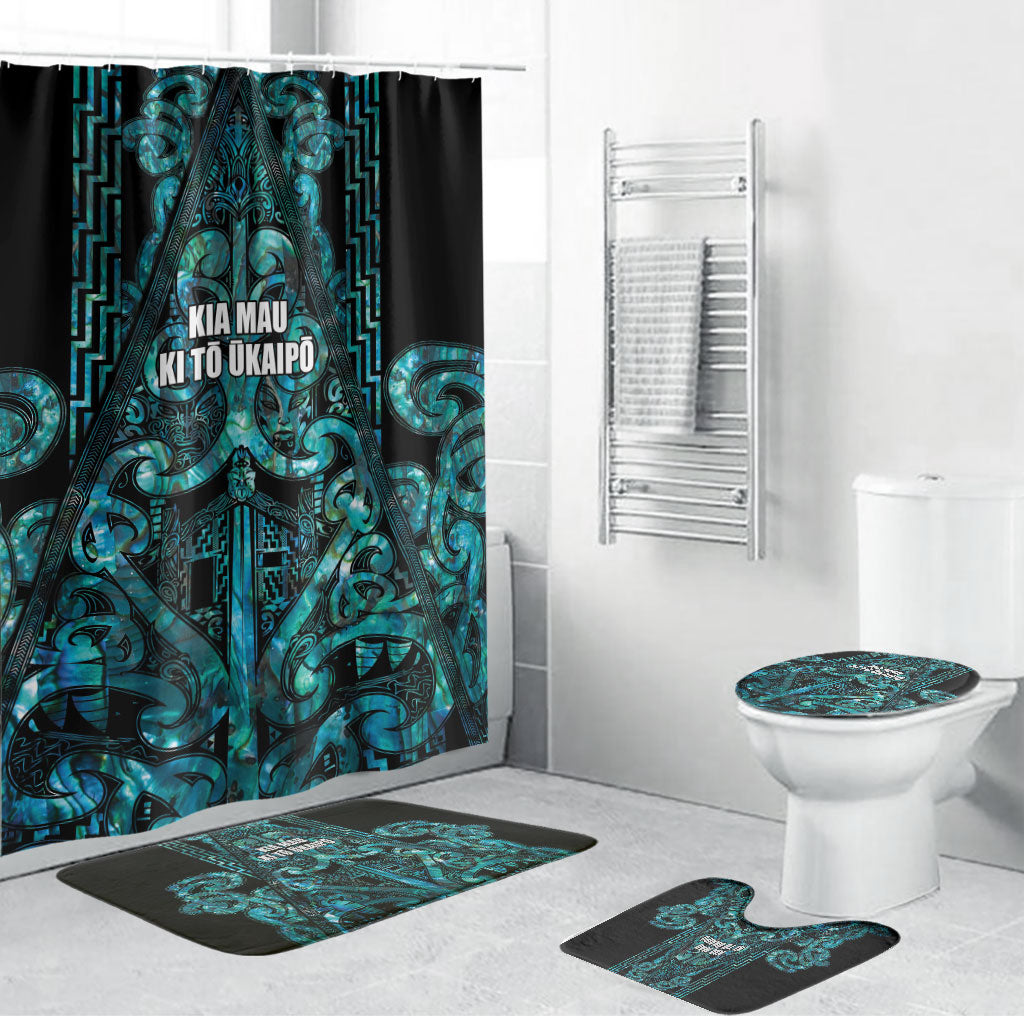 Maori Language Week Bathroom Set Kia Mau Ki To Ukaipo Paua Shell Color LT14 Bathroom Set (4 pcs) Turquoise - Polynesian Pride