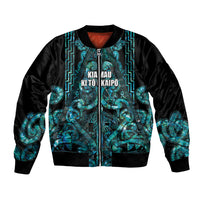 Maori Language Week Personalised Bomber Jacket Kia Mau Ki To Ukaipo Paua Shell Color LT14 Unisex Turquoise - Polynesian Pride