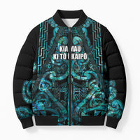 Maori Language Week Personalised Bomber Puffer Jacket Kia Mau Ki To Ukaipo Paua Shell Color LT14 Unisex Turquoise - Polynesian Pride