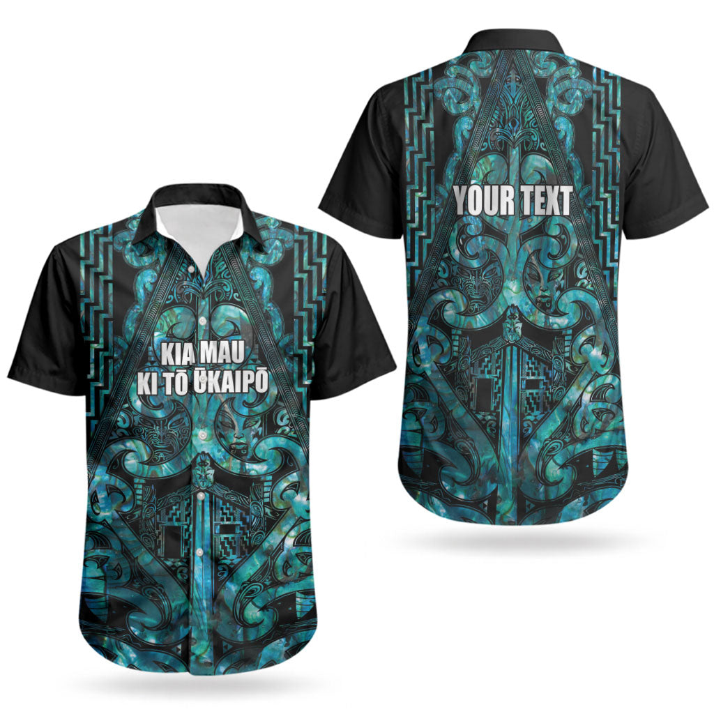 Maori Language Week Personalised Couples Matching Short Sleeve Bodycon Dress and Hawaiian Shirt Kia Mau Ki To Ukaipo Paua Shell Color LT14 - Polynesian Pride