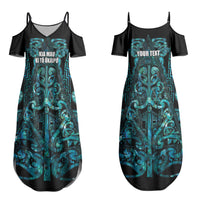 Maori Language Week Personalised Couples Matching Summer Maxi Dress and Long Sleeve Button Shirt Kia Mau Ki To Ukaipo Paua Shell Color LT14 - Polynesian Pride
