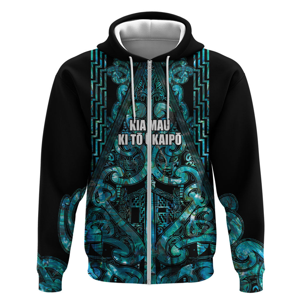 Maori Language Week Personalised Hoodie Kia Mau Ki To Ukaipo Paua Shell Color LT14 Zip Hoodie Turquoise - Polynesian Pride