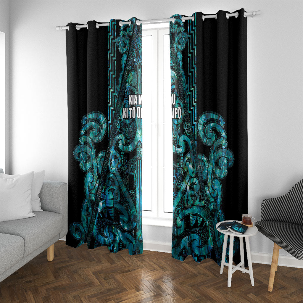 Maori Language Week Window Curtain Kia Mau Ki To Ukaipo Paua Shell Color LT14 With Grommets Turquoise - Polynesian Pride