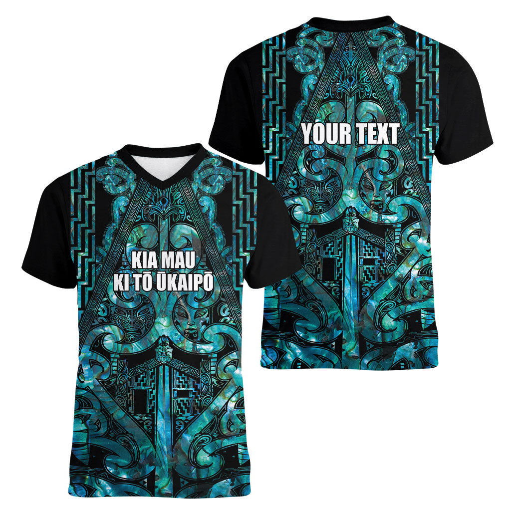 Maori Language Week Personalised Women V-Neck T-Shirt Kia Mau Ki To Ukaipo Paua Shell Color LT14 - Polynesian Pride