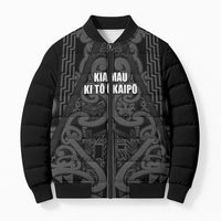 Maori Language Week Personalised Bomber Puffer Jacket Kia Mau Ki To Ukaipo Grey Color LT14 Unisex Grey - Polynesian Pride