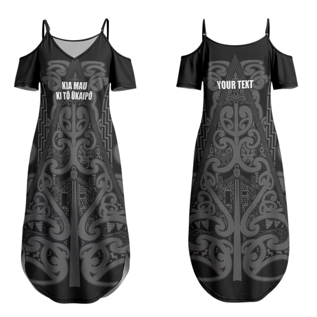 Maori Language Week Personalised Couples Matching Summer Maxi Dress and Long Sleeve Button Shirt Kia Mau Ki To Ukaipo Grey Color LT14 - Polynesian Pride